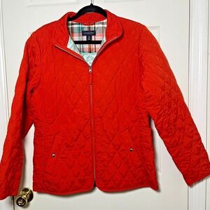 LANDS' END Lightweight Quilted Jacket M Zip Front Snap Pockets Packable Orange